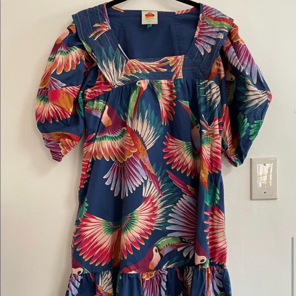 FARM Rio Navy Colorful Toucan Dress Small